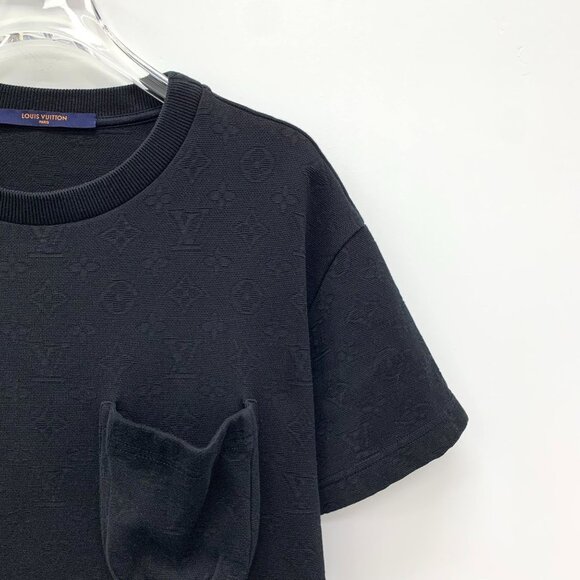 CM0359 Louis Vuitton Black Monogram Embossed Short Sleeve T-Shirt - Picture 3 of 8
